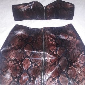 Custom Made Leather Like Snake Skin Skirt Set